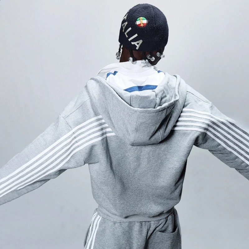 Y2K 2 piece tracksuit high quality Embroidered Striped streetwear Men Women Sweatshirt Oversized Hoodie Hip Hop Track Pants Set 241205Z