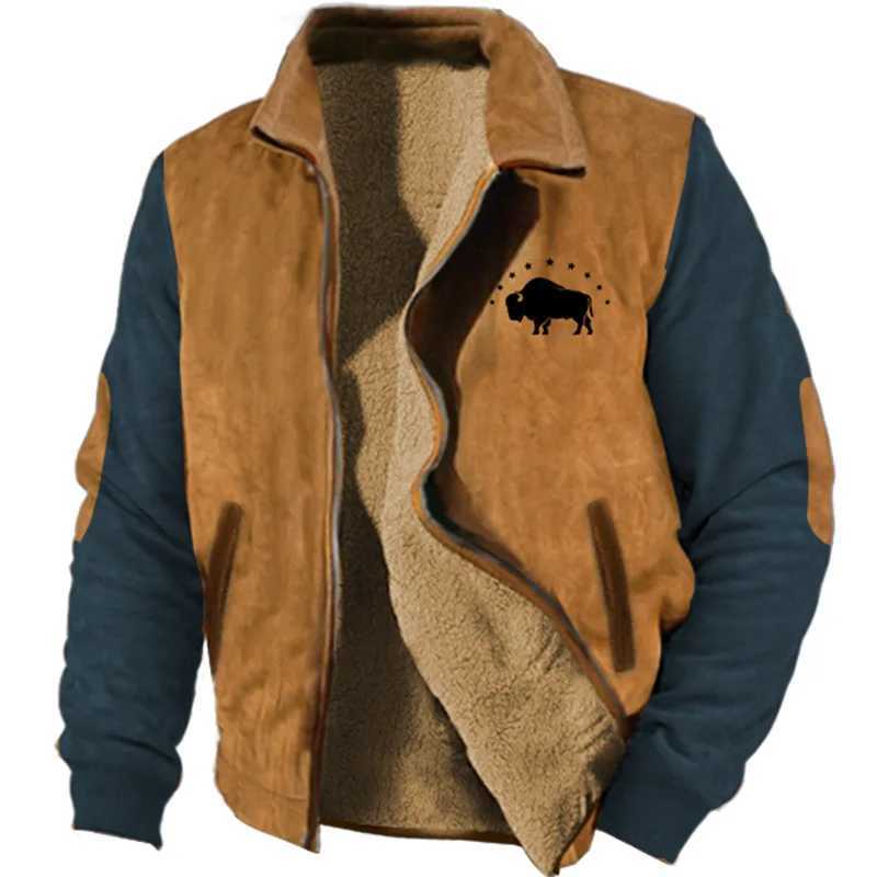 2024 Mens Long Sleeved Plush Simplified Pattern for Keeping Warm in Snowy Weather Ethnic Retro Warm Fur InnerLining for WinteXJ241206