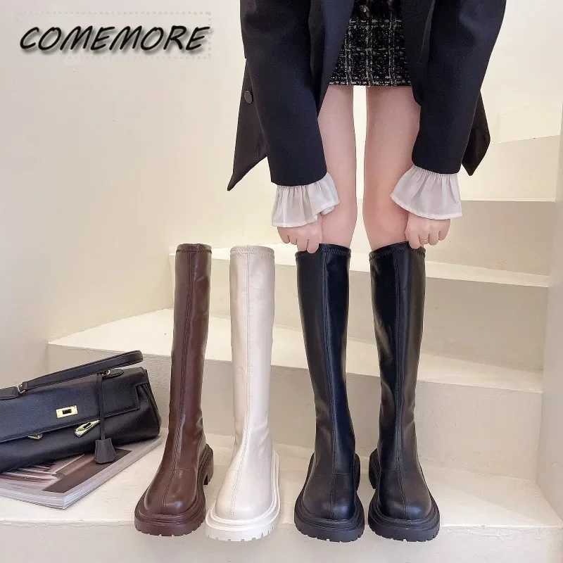 High Quality Autumn boots thick soled winter shoes low H-shaped English round toes Lg knight Bottas de Mujer Brown T241206
