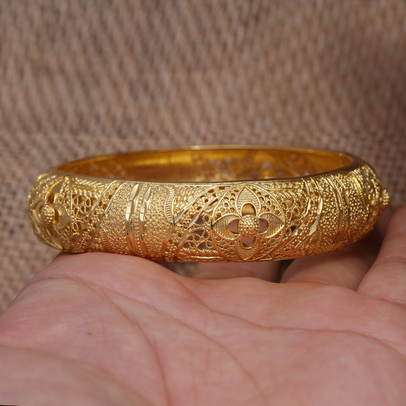 24k Dubai Gold Color Bangles for Women Dubai Bride Wedding Ethiopian Bracelet Africa Bangle Arab Jewelry Charm Bracelet Jewelry