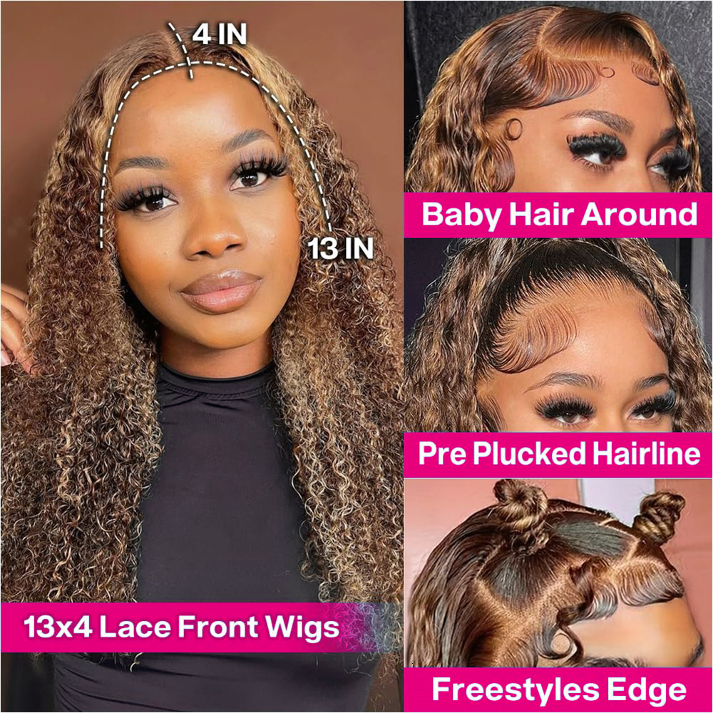 Highlight Deep Short 4/27 Color Curly 13X4 Front Brazilian 100% Human Hair Water Wave Lace Frontal Bob Wig