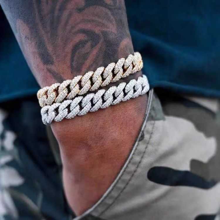 Fine Jewelry Iced Out Mossanite Cuban chain 2rows 6mm 9mm 13mm S925 Sterling Silver Gold Plated VVS Moissanite Cuban Link Chain