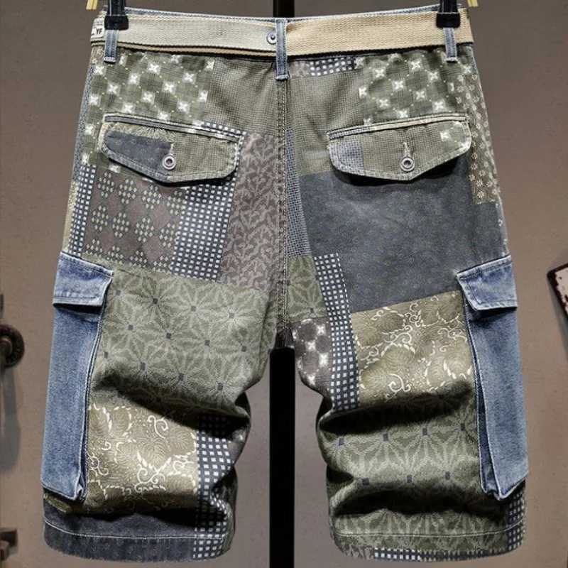 Graphic Man Denim Shorts Multi Color Short Jeans Pants for Men Cargo Bermuda with Text Stretch Jorts Thin Blue Korean Fashion XlXJ241206