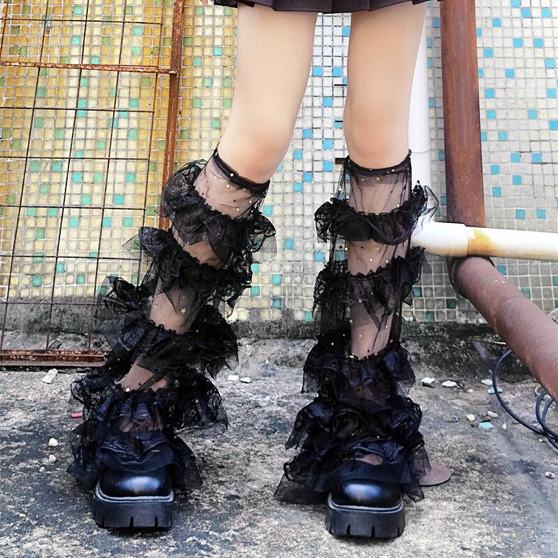 Socks & Hosiery Women Layered Mesh Ruffle Leg Warmers Kawaii Thigh High Socks Aesthetic Y2K Chic Stockings Leg Cuffs Cover Streetwear
