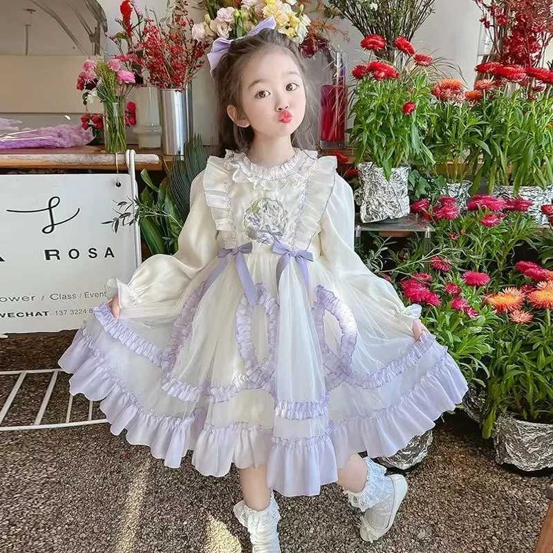 Autumn Girl Long Sleeved Princess Dress Fashionable and Sweet Splicing Bow Dress 3-10 Years Old Girl Par DressXJ241206