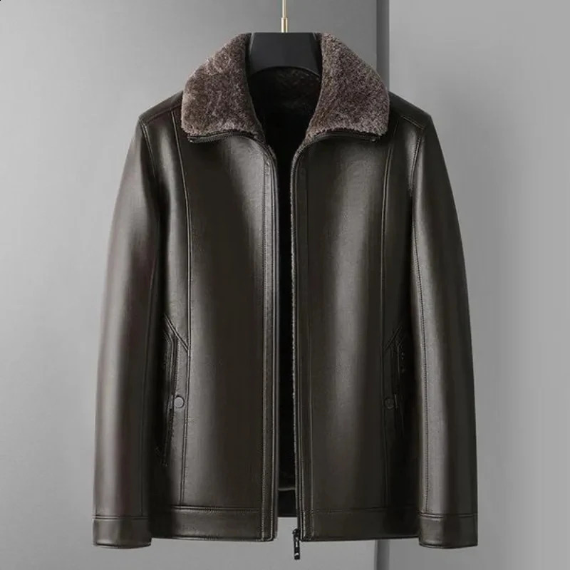 Large Size Mens PU Leather Jacket Male Winter Men Loose Man Fleece 7XL 6XL Waterproof 241202