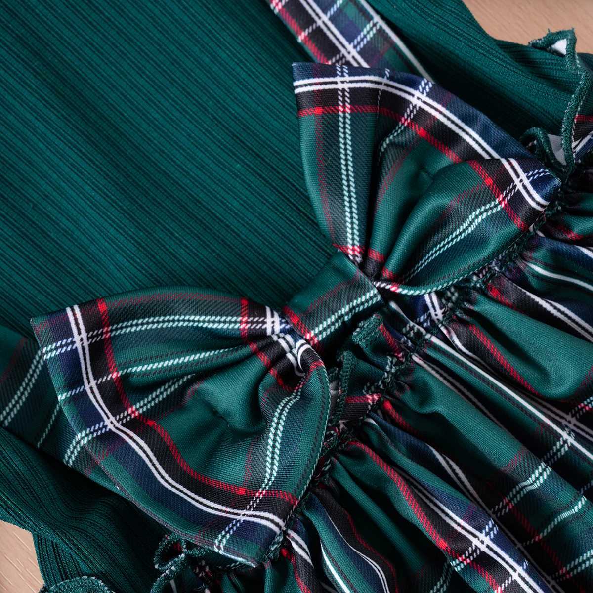 Infant Toddler Dress Fashion Plaid Childrens Clothing College Sle Girls Fake Two Piece Back Dress Christmas Holiday CostumeXJ241206