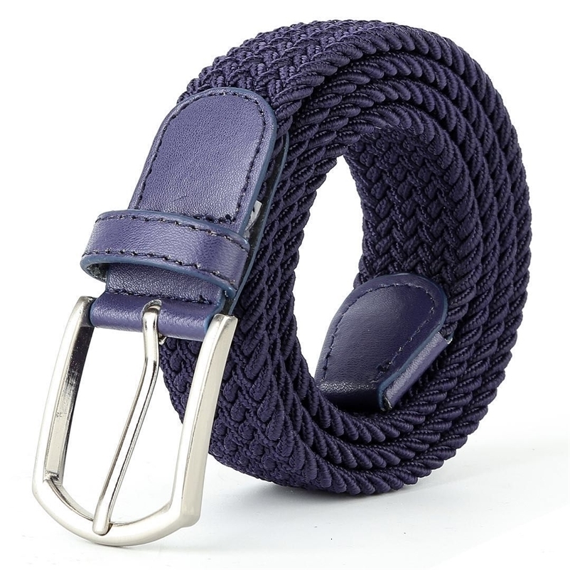110cm Navy Blue Green High Leather Buckle Belt Jeans Accessories Men Elastic Braided Casual Women Canvas match 1PCS 241205