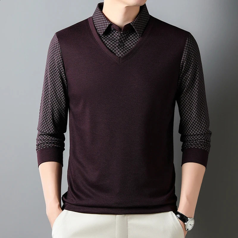 Mens Polo Shirt Plaid Casual Long Sleeved Pullover Lapel Clothing 241205