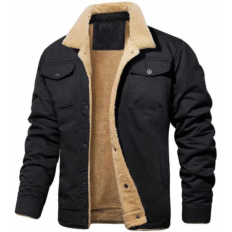Winter Fleece Jackets Men Turn down Collar Cotton Jackets Mens Solid Thick Warm Casual Cargo Coats Daily Jackets Outerwear MenXJ241206