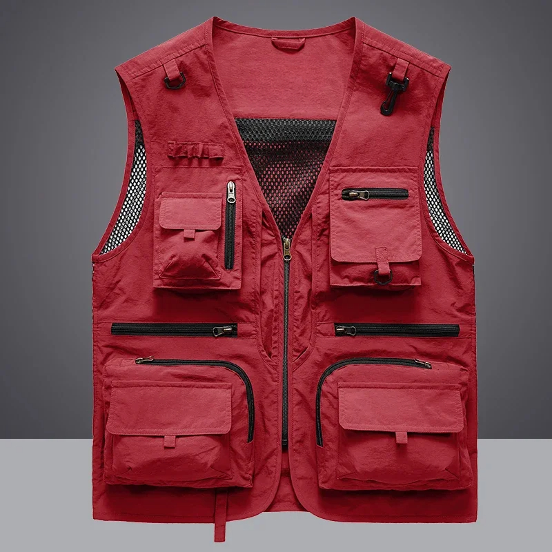 Summer Men Unloading Vest Casual Men's Photographer Waistcoat Mesh Work Sleeveless Jacket Tools Pocket Vest 6XL Tops Men's Outerwear Coat