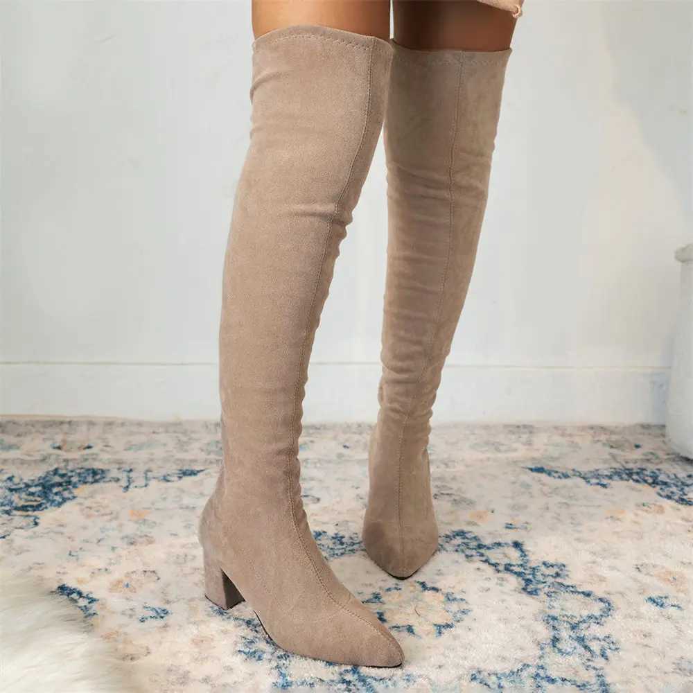 High Quality New Classic Sexy Wens Over the Knee Boots Elegant Block High H Elastic Streh Boots Shoes for Party Big Size 42 T241206