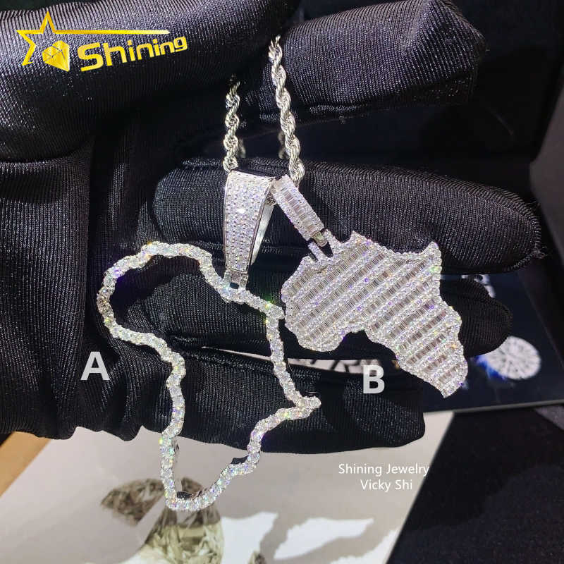 Pass Diamond Tester Iced Out 925 Sterling Silver VVS Moissanite Diamond Map Pendant Custom Moissaite Pendant Hiphop Jewelry