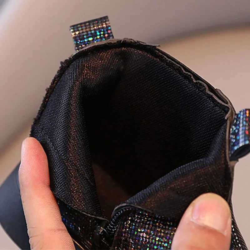 Sparkly Evening Prom Par Shoes Girls Appealing Princess Chelsea Boots for Children Glitter Lattice Low Heel Short Boots H03292XJ241206