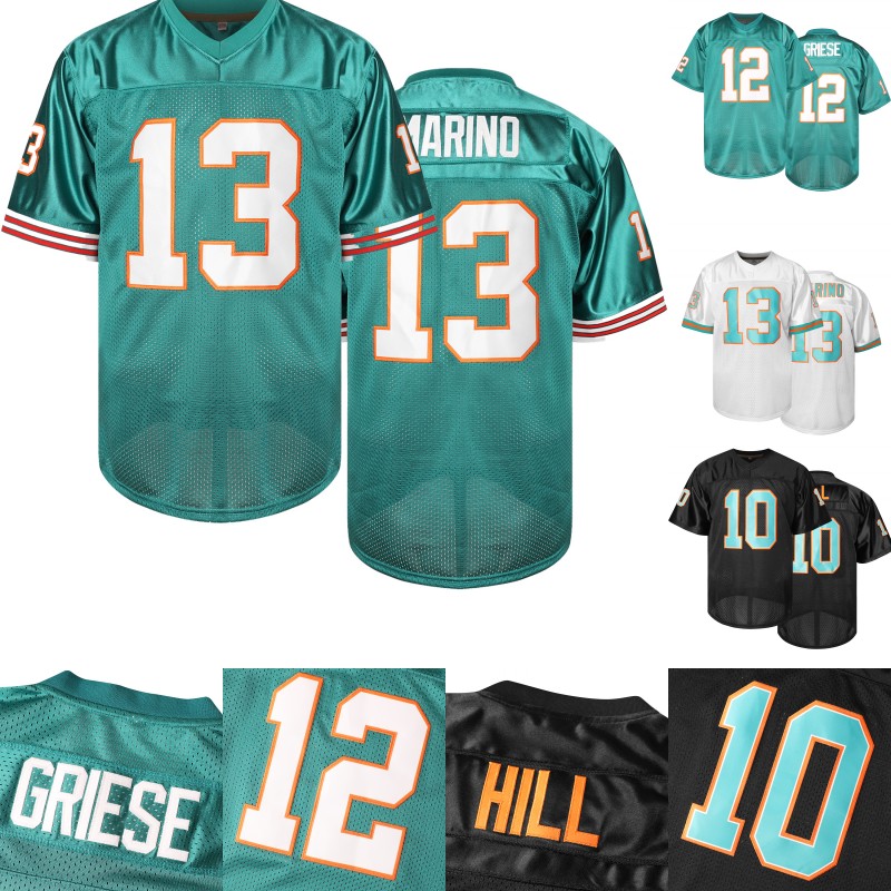 Mens 13 Marino 10 Hill 12 Griese American Football Jersey Classic Breathable V-Neck - Short Sleeve Embroidered Shirt for Training & Matches