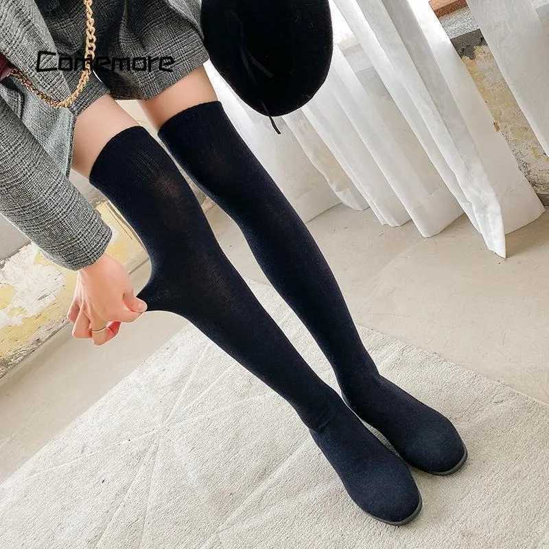 High Quality Cemore Wens Spring Autumn Lg Over Knee Boots Womens Elastic Square Low H Wide Stripe Shoes Sexual Knee High Socks Boots T241206