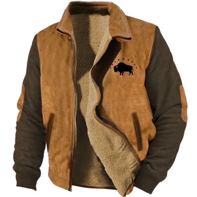 2024 Mens Long Sleeved Plush Simplified Pattern for Keeping Warm in Snowy Weather Ethnic Retro Warm Fur InnerLining for WinteXJ241206