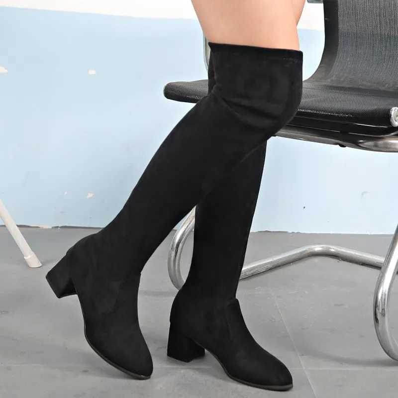 High Quality Lg Designer Brand Luxury Wen Shoes Womens Boots suede elastic boots Wens round toe sexy knee high boots T241206