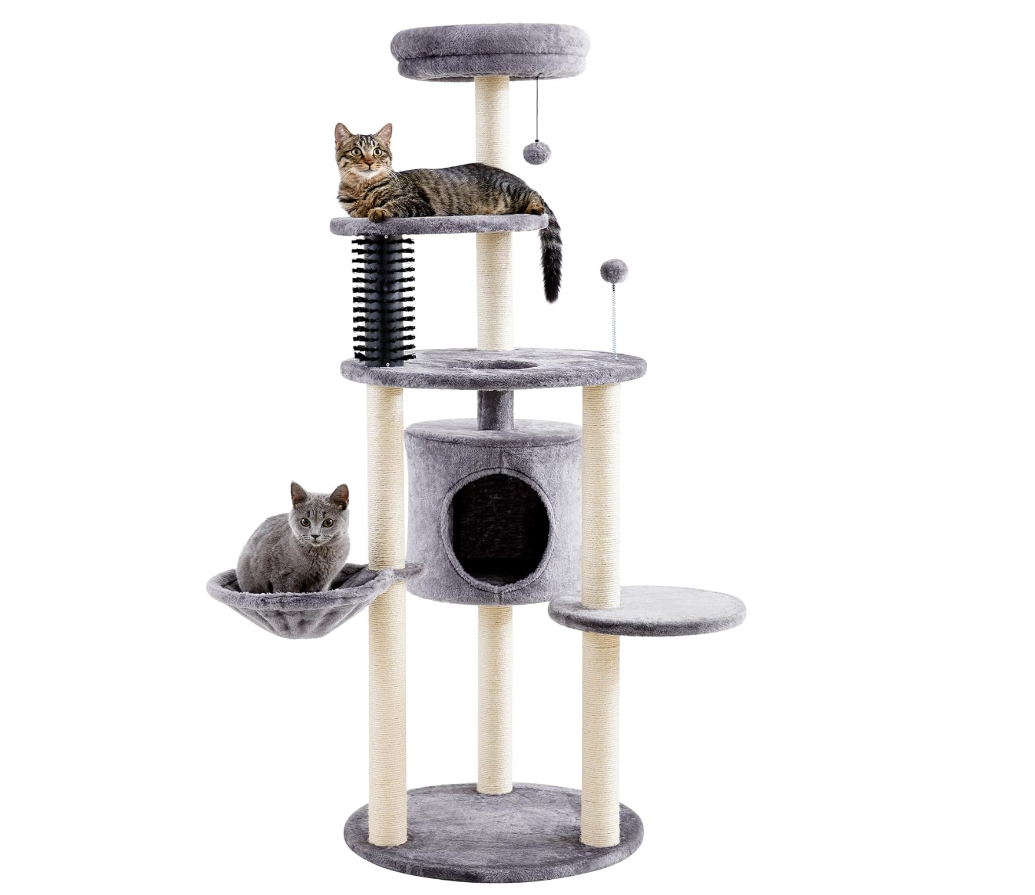 Made4Pets Cat Tree for Indoor Cats, 60.2-inch Large Cat Tower, with Soft Hammock, 5-Level Tall Cat Condo, Sisal Scratch Posts, Fluffy Ball, 3-7days de
