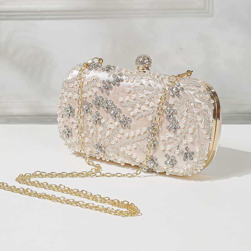 Clutch Bag Handmade Embroidered Banquet Bag with New Diamond Inlaid Pearl Dress Cocktail Party Light Luxury Bag 240920