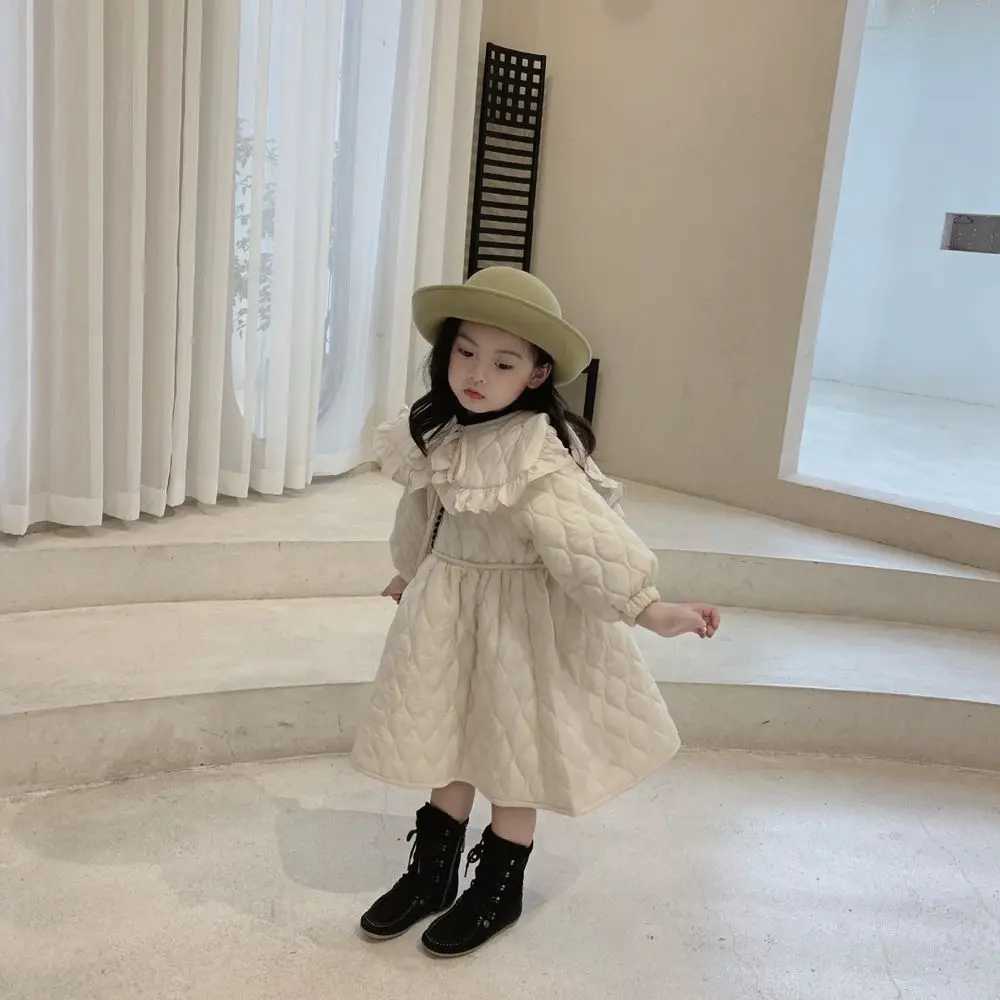 Autumn and Winter Girls Dress Season New Fashionable Thickened Large Flip Thickened Dress Childrens Little Girl Princess DressXJ241206