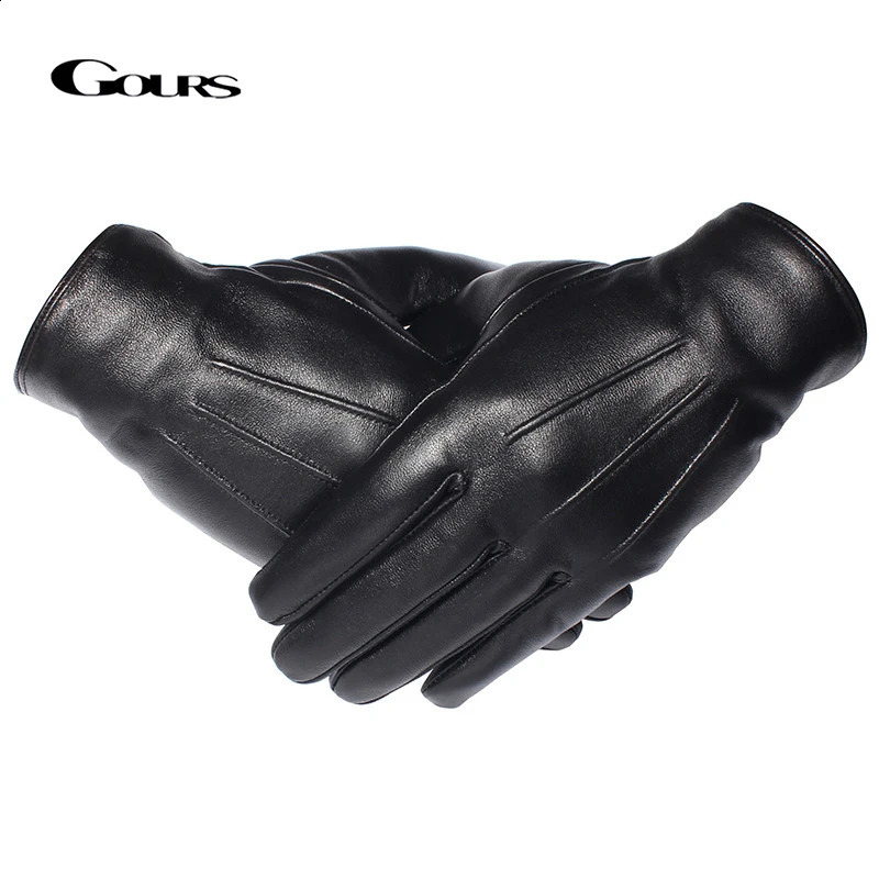 GOURS Winter Gloves Mens Genuine Leather Gloves Touch Screen Black Sheepskin Wool Lining Warm Driving Gloves GSM050 241206