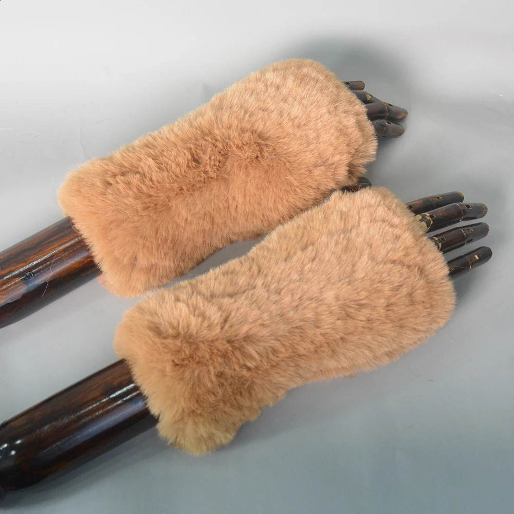 Womens Knitted Fake Rabbit Fur Gloves for Winter Warmth Womens Artificial Fur Non Fingerless Gloves Hand Knitted Fur Gloves 241206