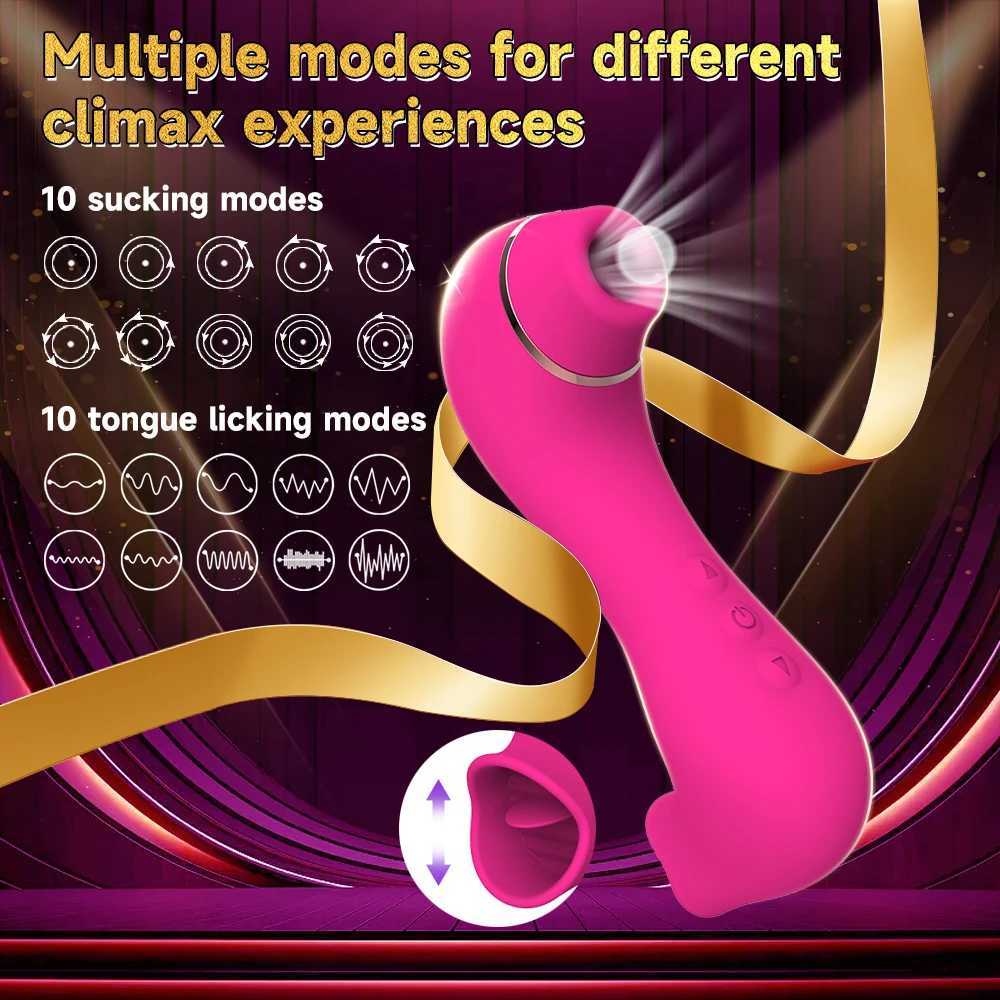 2 in 1 Sucking Vibrator with Tongue Licking 10 Modes Vagina Clitoris Stimulator Oral Sucker Erotic Sexy Sex Toys for WomenXJ241206