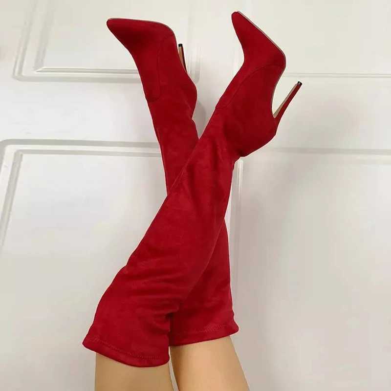 High Quality Suede Knee High Boots Pointy High Heels Black Over The Knee Boots Winter T241206