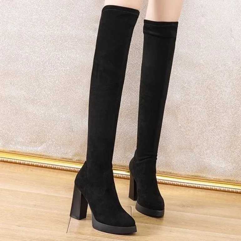 High Quality High toe socks boots knee high winter Fem shoes S brand solid zipper Ccise Wens boots 35-39 T241206