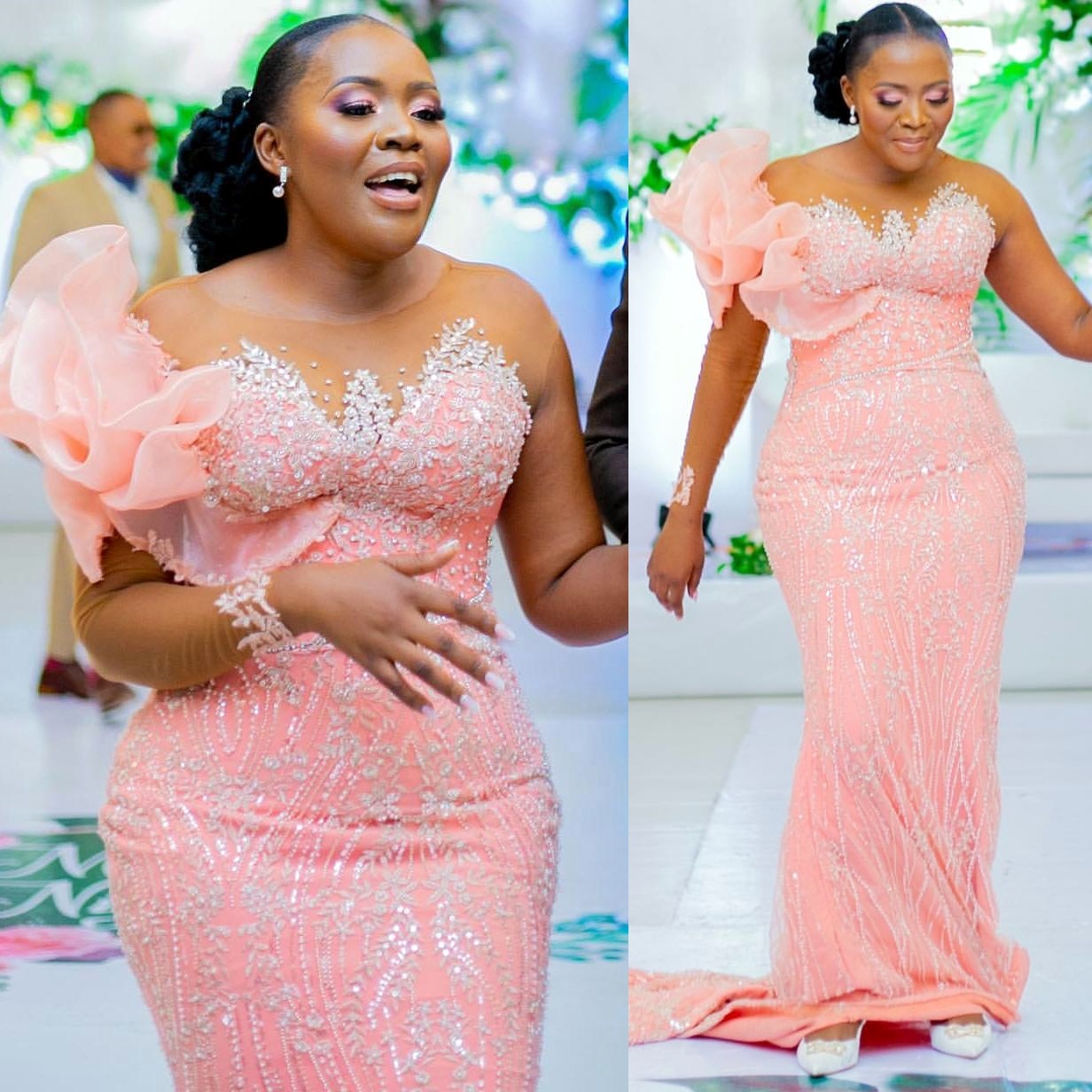 Pearl Pink Mermaid Prom Dresses 2025 Lace Full Sleeves Vintage Evening Formal Party Second Birthday Engagement Gowns Plus Size Dress For Special Occas