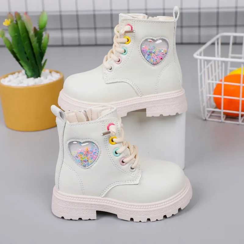 Autumn New Fashion Girl Boot Casual Versatile Comfort Girls Shoe Anti Slip Cute Rainbow Ankle Boot Sequins Simple Leather BootsXJ241206