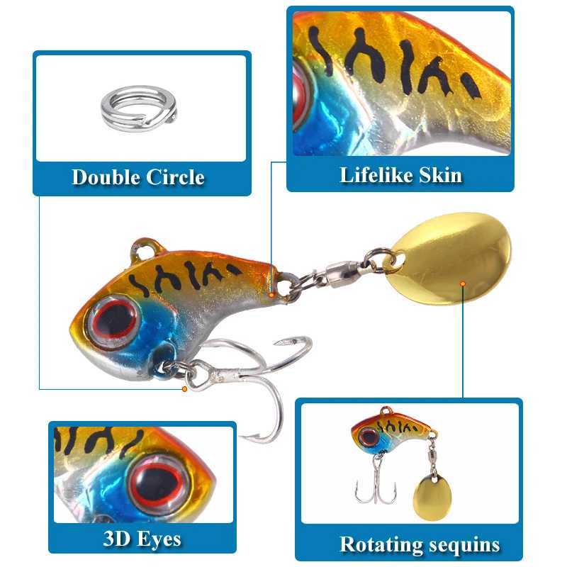 Metal VIB Lure 9g 13 g 16g 22g Fishing Lure Sinking Rotating Spoon Tail Crankbait Vibration Wobbr Pesca Fishing TackXJ241128