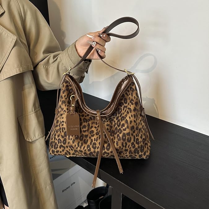 Purses for Women - Large Leopard Print Hobo Suede Tote Shoulder Bag Crossbody Handbag Fall Purse Valentine's Day