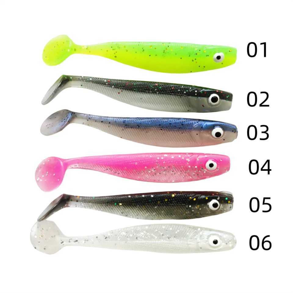Swolfy 10pcs Soft Lures 60mm 2g T Tail Jigging Fishing Lures Wobbrs Bass Pike Aritificial Silicone Swimbait Lrre SoupXJ241128