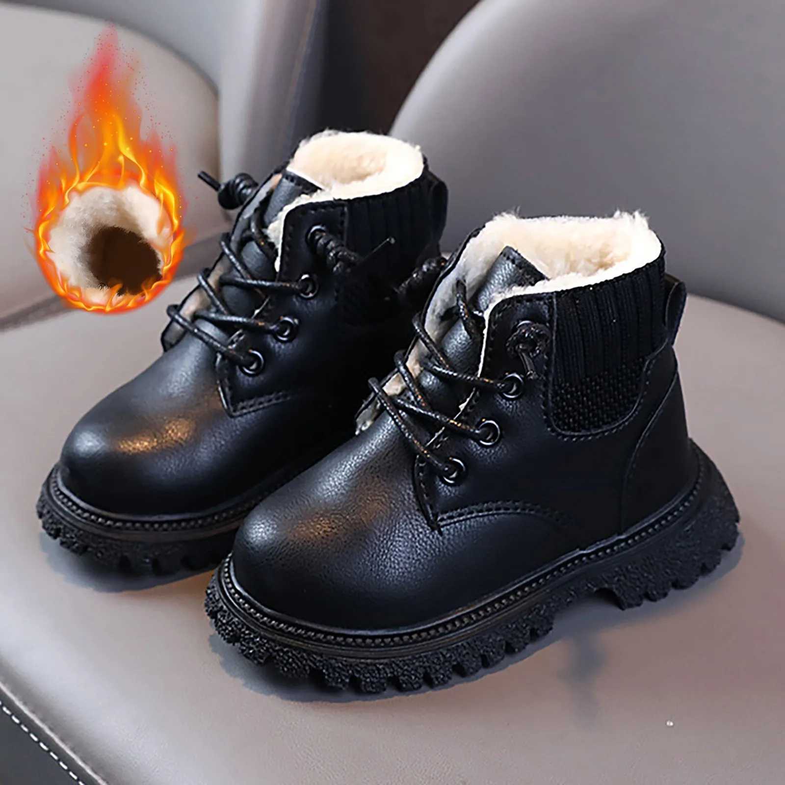 PU Leather Childrens Boots Fashionable Toddlers Boots Kids Snow Shoes Winter Baby Kids Short Boots Super Warm Boys Girls ShoesXJ241206