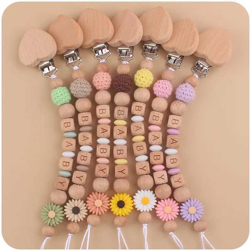 Pacifier Holders Clips# Customized Baby Pacifier Clip Chain Personalized Name Dummy Holder Teething Toy Daisy Silicone Beads Soother Chains Chew Gift 
