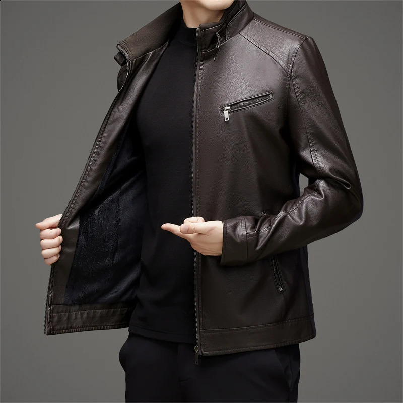 Clothing Mens Fashion Handsome Casual Leather Jackets Men Outwear Warm Biker PU Motorcycle Jacket 241202