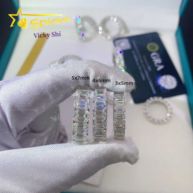 Women Fine Jewelry Rings Emerald Oval Marquise Round Shape 925 Silver Moissanite Diamond Engagement Ring Band