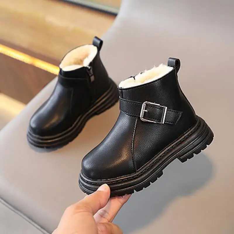 Winter New Fashion Childrens Shoes Girls Plush Boots Boys Keep Warm Ankle Boots Comfortable Leather Kids Boots H501XJ241206