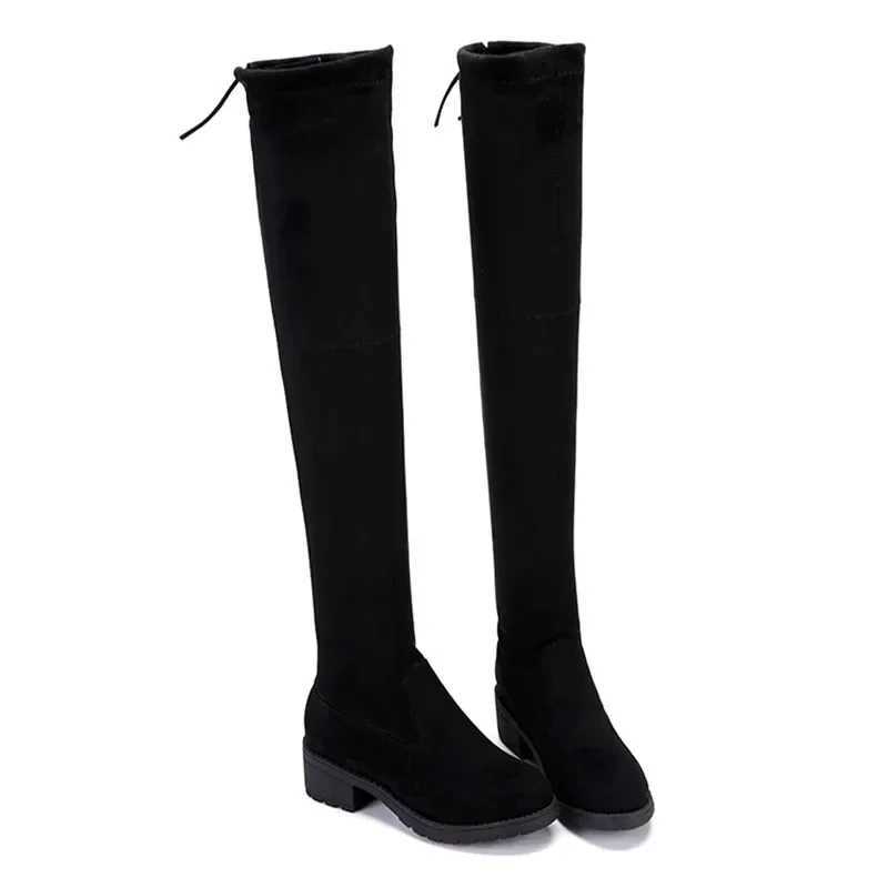High Quality Warm boots winter black over the knee boots new Cfort lace thick H shoes warm suede round sole T241206