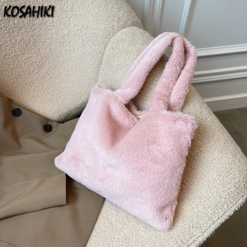 Women Autumn Winter Fluffy Shoulder Bags Korean Fashion Sweet Y2k Aesthetic Handbags Ladies Elegant Trend All Match Underarm Bag 241206