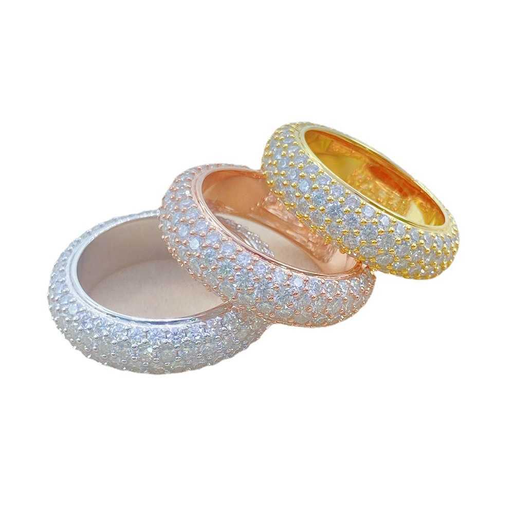 Hip hop 925 silver set VVS four row round Mohsen rings mens and womens rings ins fashion trend full of diamonds