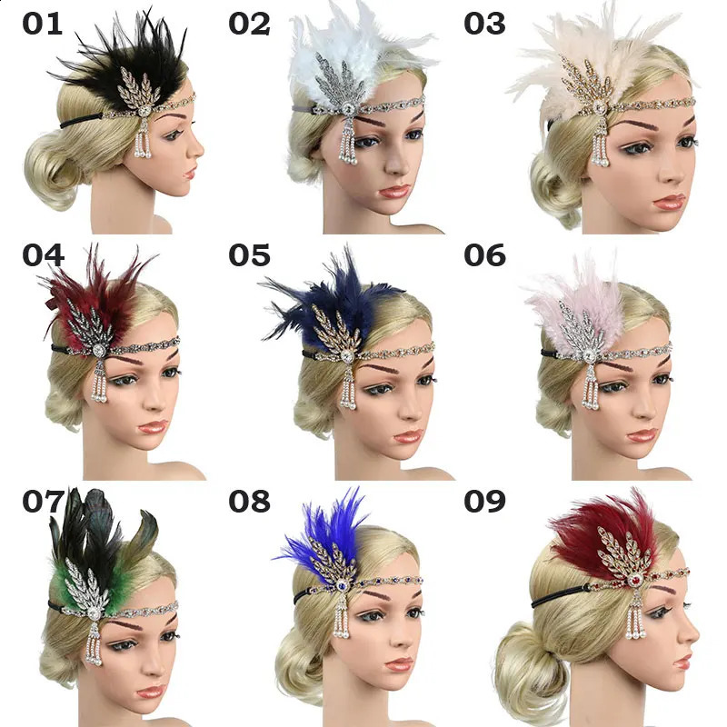 Women Hairband Headpiece Feather Flapper Headband Headdress Vintage Costume Party Hair Accessories 241122