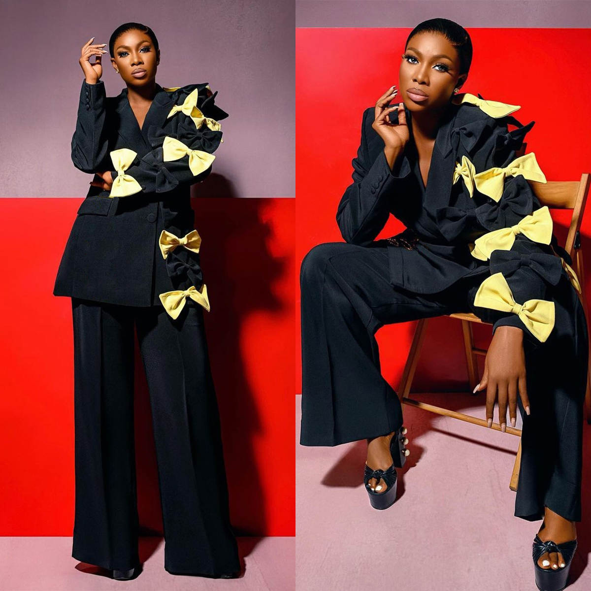 Gorgeous Women Suits V Neck Single Breasted Blazer Ladies Outfits 2 Pieces Sets Pant Jacket Customized Female Evening Party Customized