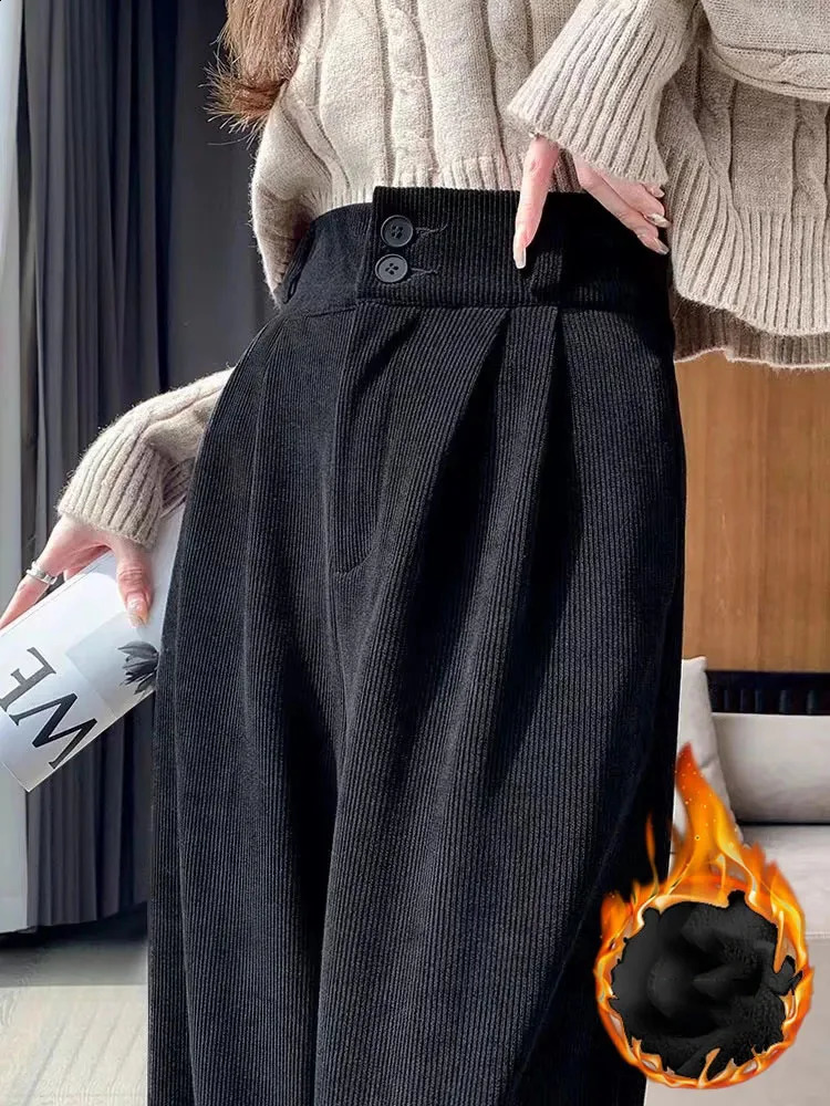 High waisted Plus velvet wide leg casual winter warm straight pants Korean fashion thick oversized 4xl sports pants 241202