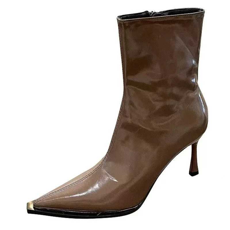 High Quality Winter leather ankle boots sexy Pointed Toe High H shoes trend Fad elegant new pump Goth Botas De Mujer T241206