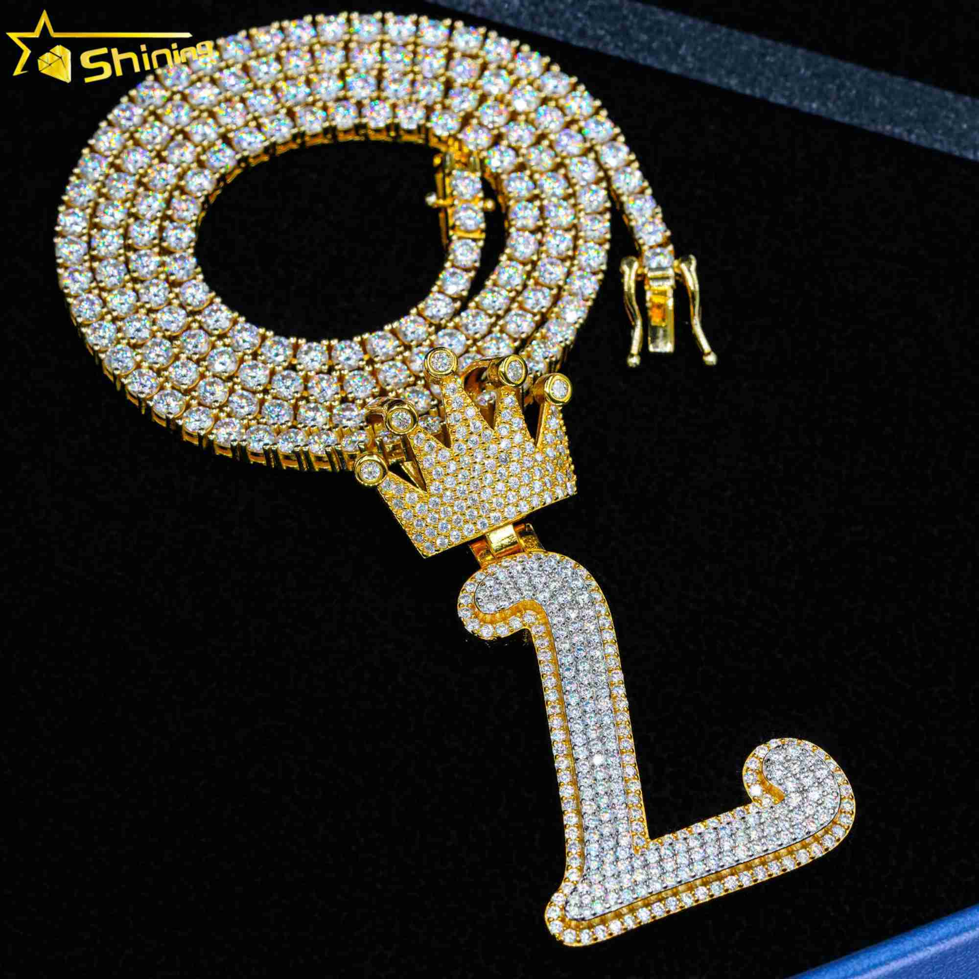 925 sterling silver vvs moissanite pendants iced out letter L initianl name hip hop moissanite diamond pendants