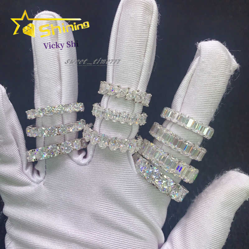 Women Fine Jewelry Rings Emerald Oval Marquise Round Shape 925 Silver Moissanite Diamond Engagement Ring Band