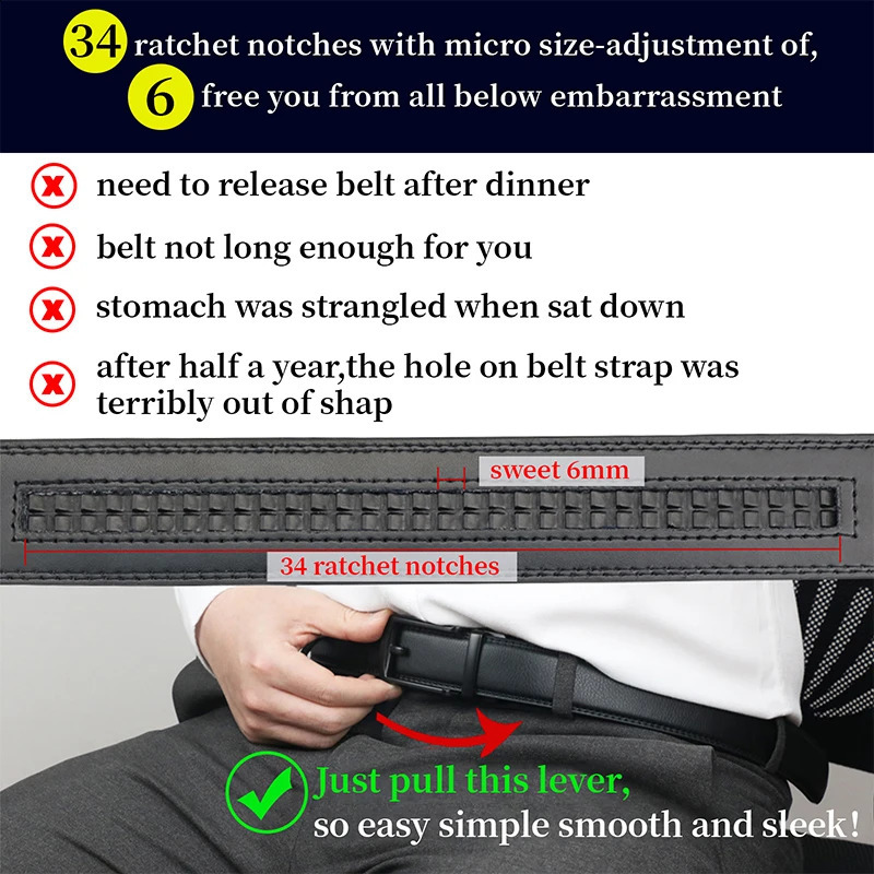 Maikun Genuine Leather Ratchet Belts For Men Dress Black Waist Comfort Click Belt 241205